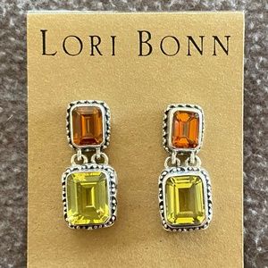 Lori Bonn Saffron Topaz , Oro Verde Quartz, Amber, Double Rectangular Earring